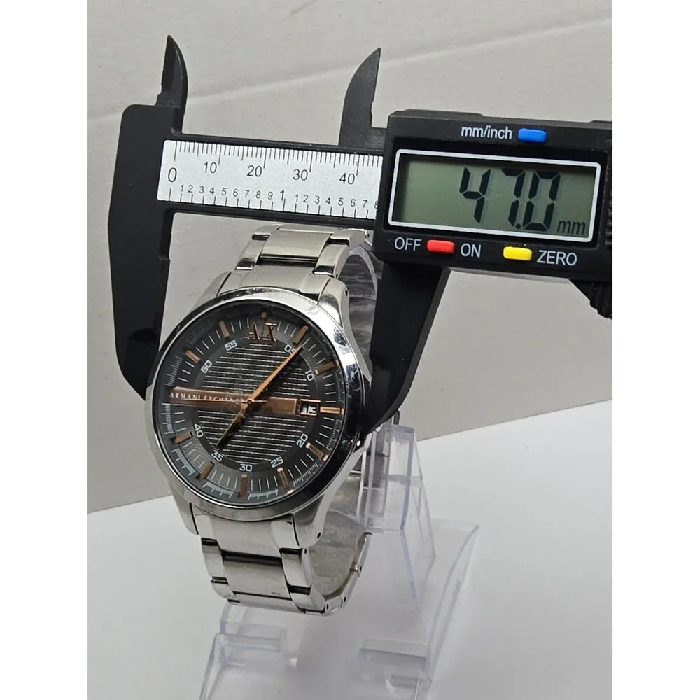 Armani Exchange AX2102 Mens 47mm Gray Dial Rose Gold Stainless Watch New Battery